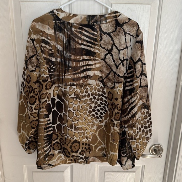 SZ 2X Susan Graver/Style Sheer Animal Print Button Down Blouse NWOT - Picture 2 of 3